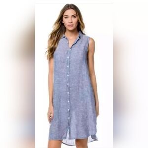 CP Shades Mara Shirtdress in Ink Chambray Linen, Size Large